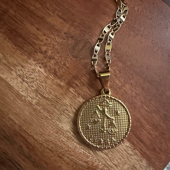 PrettyBirdUsa gold plated medallion Libra Pendant and 16 inch necklace - Picture 2 of 4